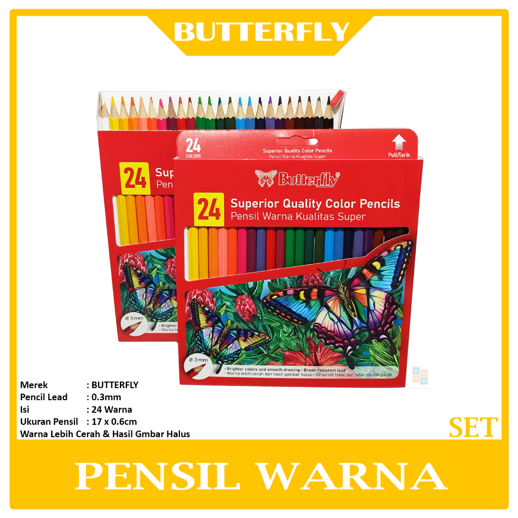

BUTTERFLY - Pensil Warna Color Pencil 24 Warna - Set