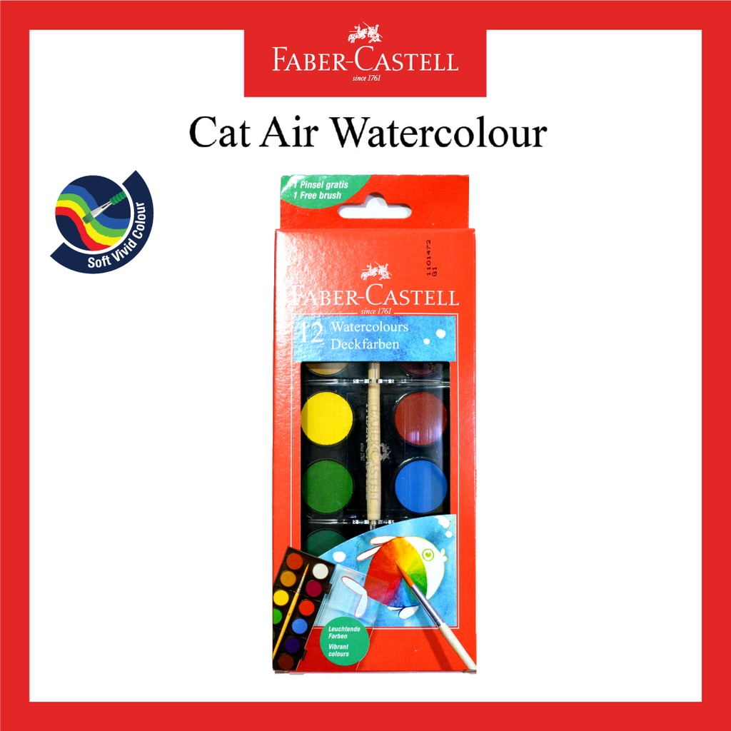 

12 Watercolour Paint Cakes Faber-Castell / Cat air Kapur 12w Faber-Castell / 12 Watercolours Deckfarben Fabercastell