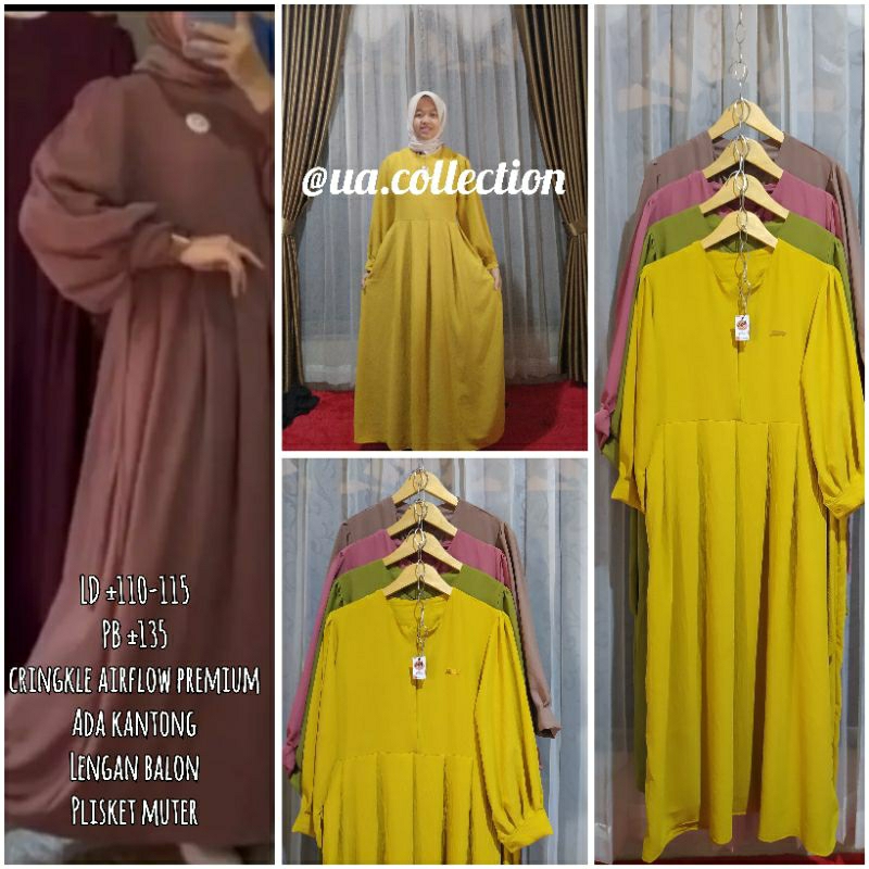 gamis dress crinkle airflow premium lengan balon