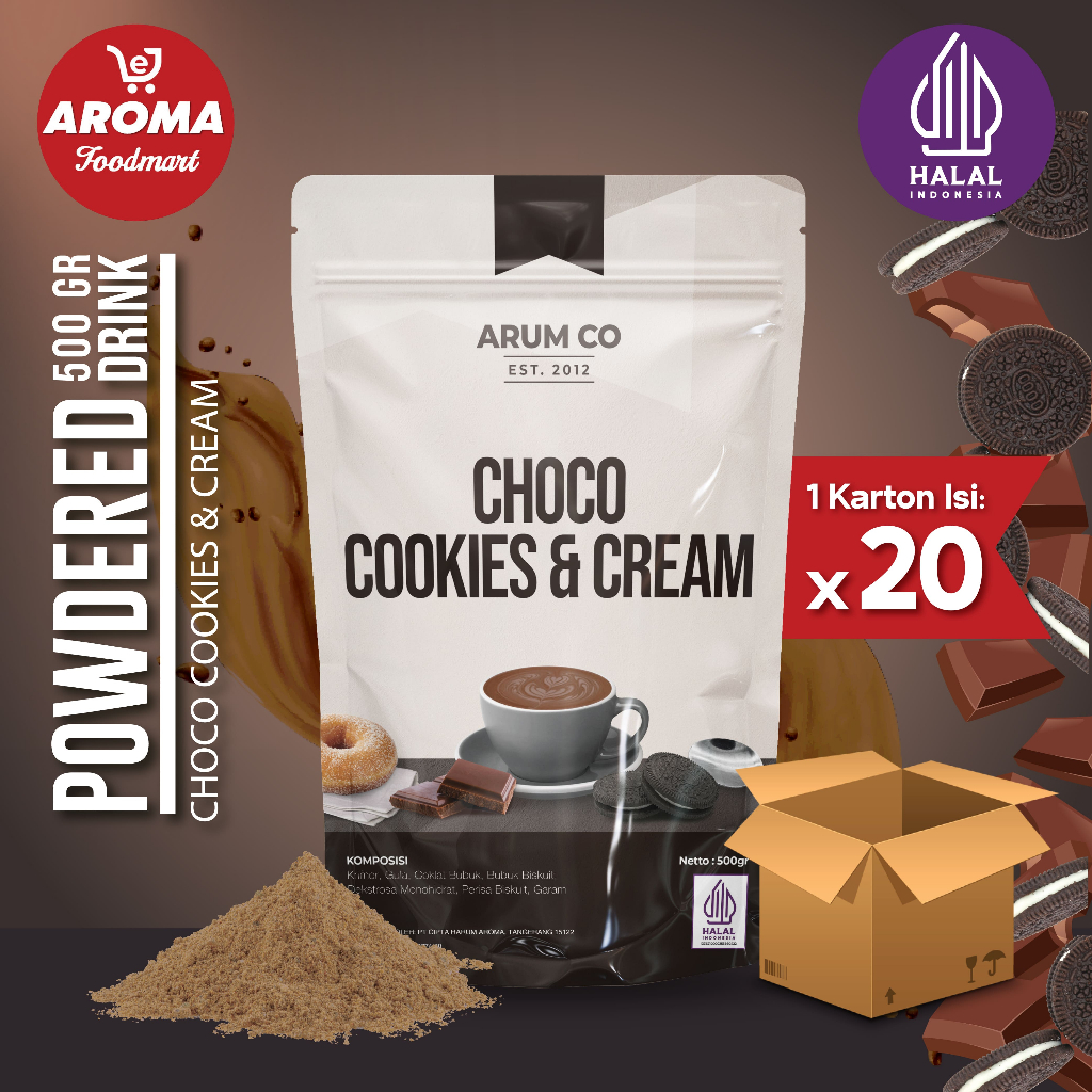 

1 Karton Arum Co Bubuk Choco Cookies & Cream Powder 500gr