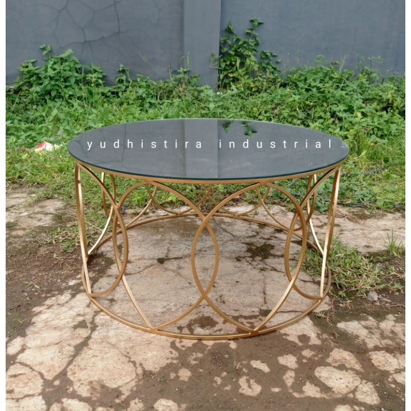 meja tamu besi kaca diameter 100