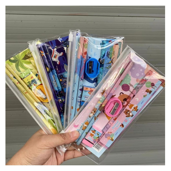 

Set Alat Tulis Anak Kartun Sekolah TK Kotak Hadiah Set PVC Ritsleting Tas Pensil Import