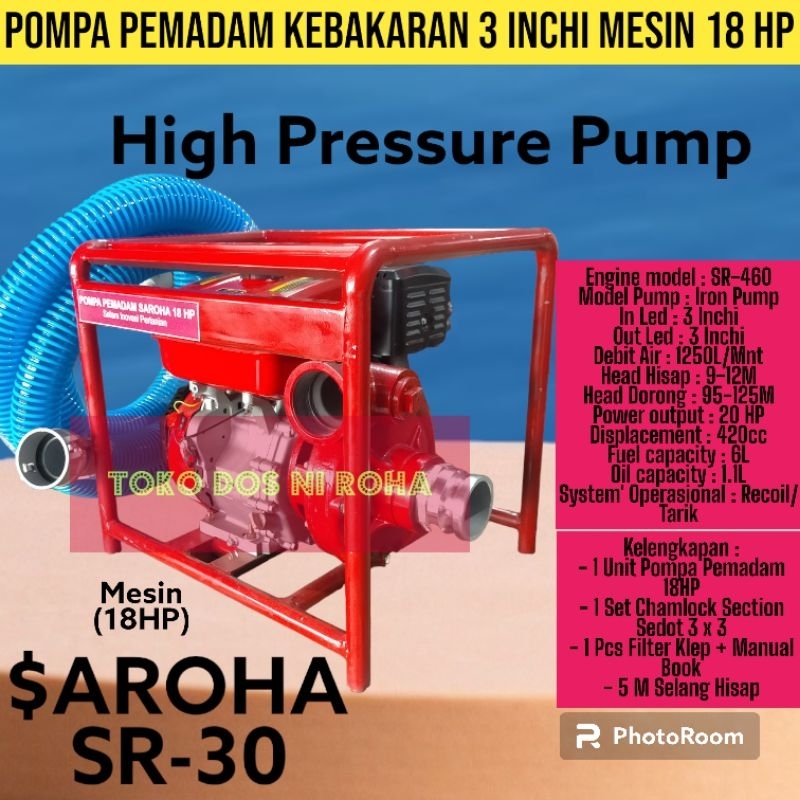 Pompa Pemadam Kebakaran 3 Inci Mesin 18HP Bensin Murni