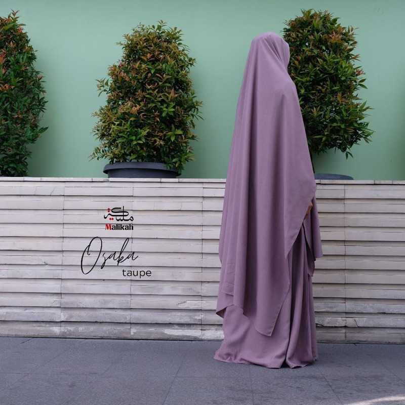 Preloved abaya malikah osaka set (gamis + khimar + niqab bandana) - Taupe