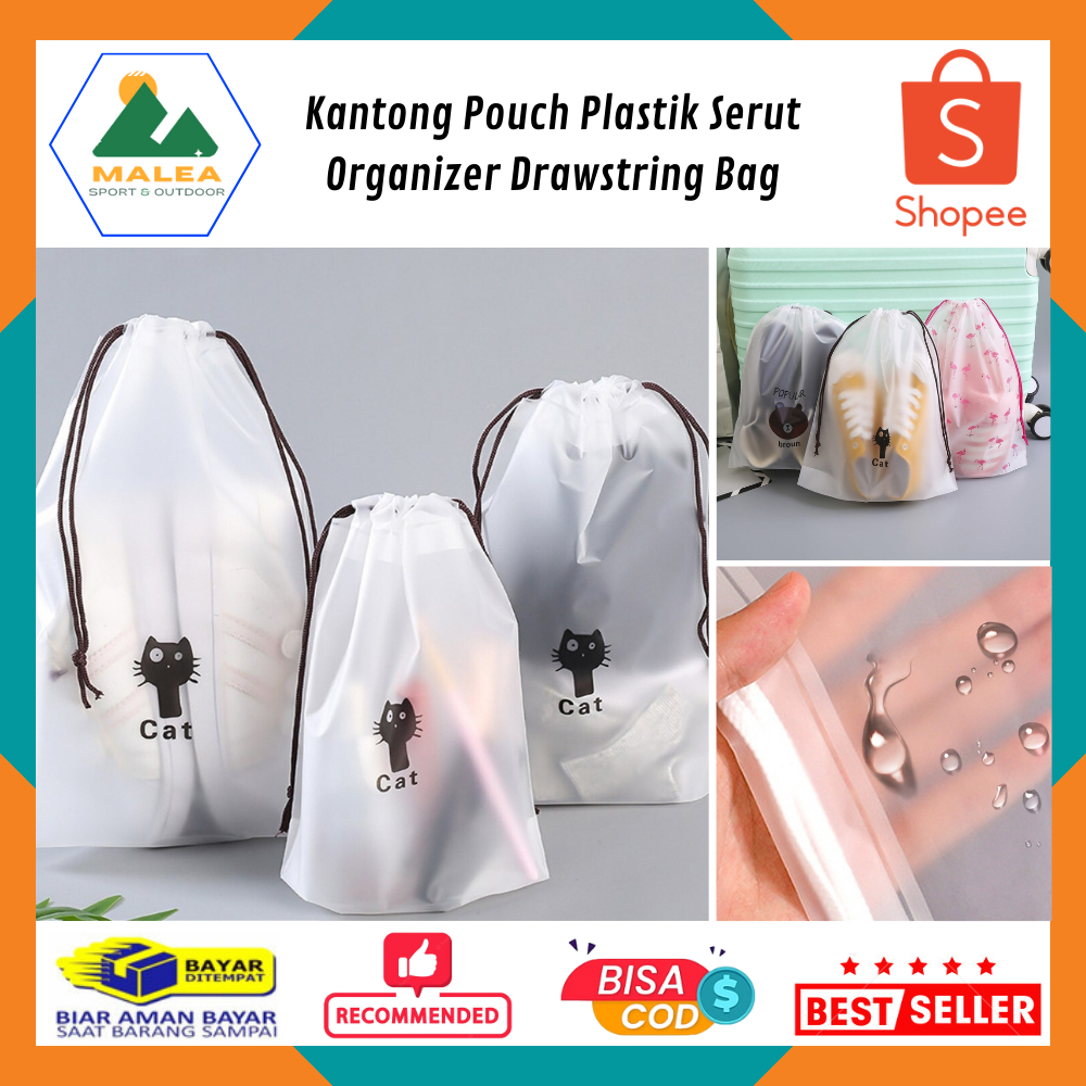 Kantong Pouch Plastik Serut Organizer Drawstring Bag Size XL 30x35cm / Tas Kosmetik Tali Tarik Trans