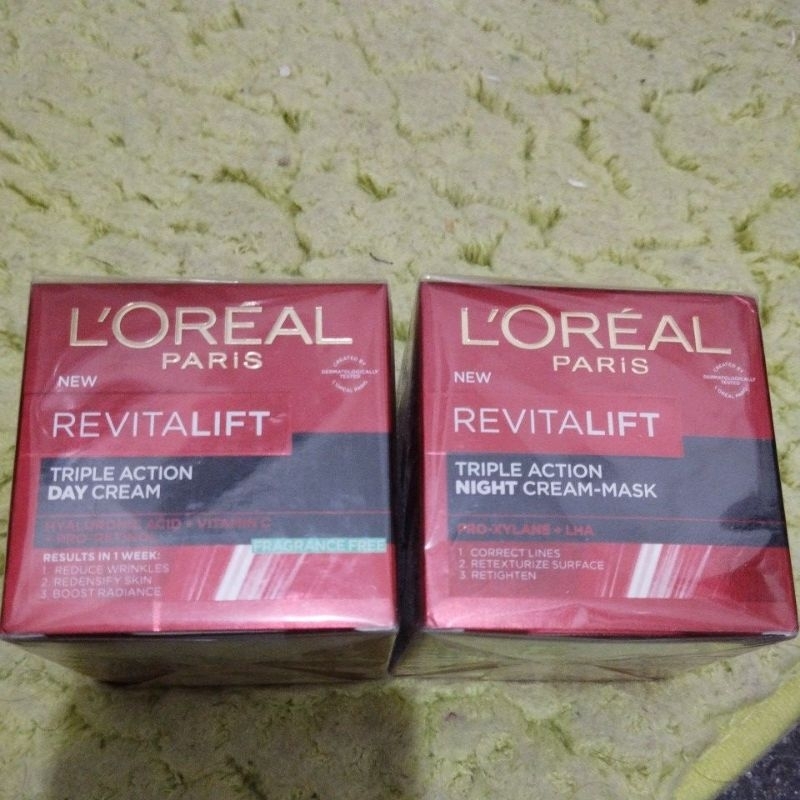 Loreal Revitalift triple action day cream night cream mask