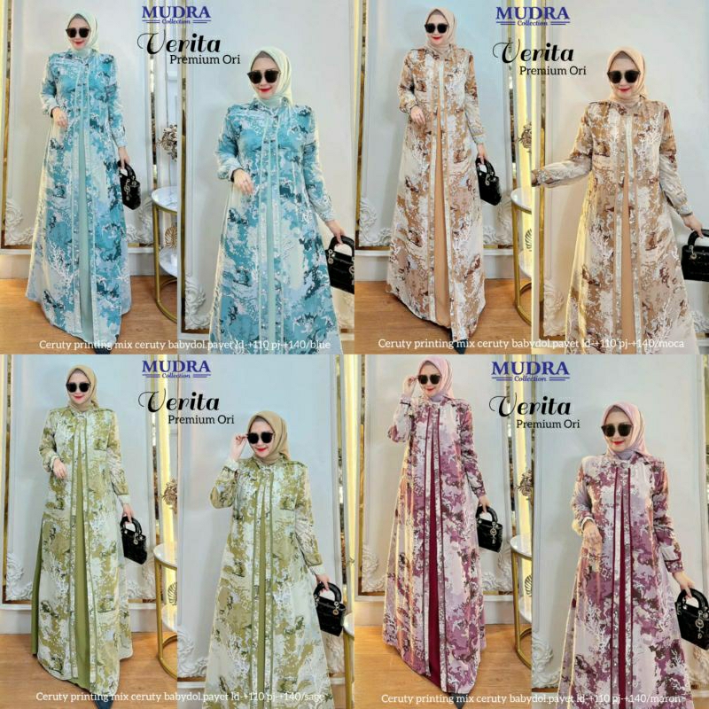 new**VERITA gamis maxy premium dress**bahan ceruty printing mix ceruty babydoll*by Mudra collection