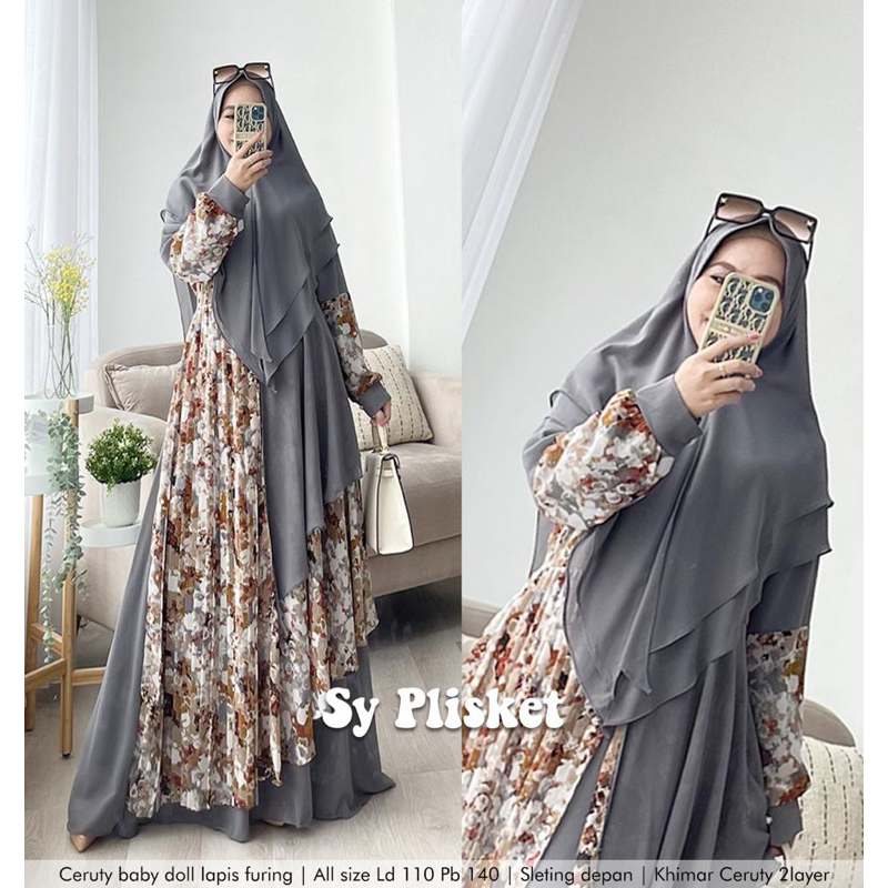 Humaira99 Gamis syari plisket baru muslimah Ceruty babydoll motif terbaru maxi busui plisket marwah 