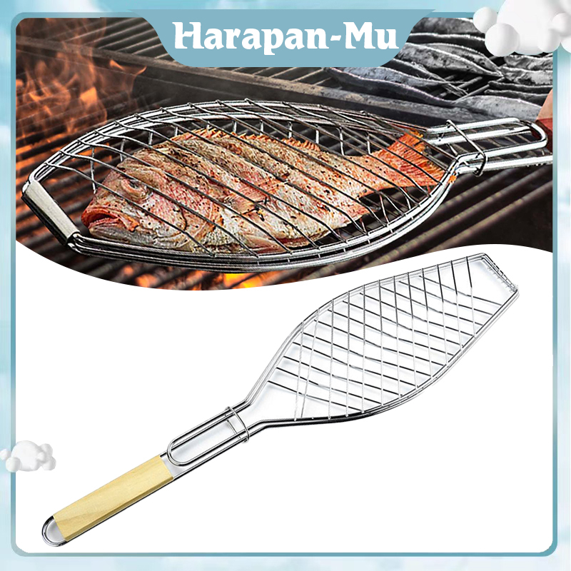 Panggangan Ikan Stainless Jepit Penjepit Panggang Ikan Daging Alat Bakar Reversible Fish Grill