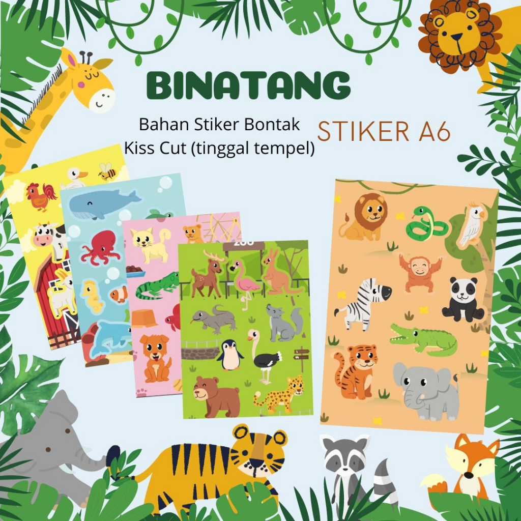 

STIKER TEMATIK SK UK A6 - Mainan Edukasi Sticker Anak Deco Tematik Binatang Laut Termak Liar Kebun Binatang Kiss Cut Murah Peliharaan Hewan Kucing Anjing