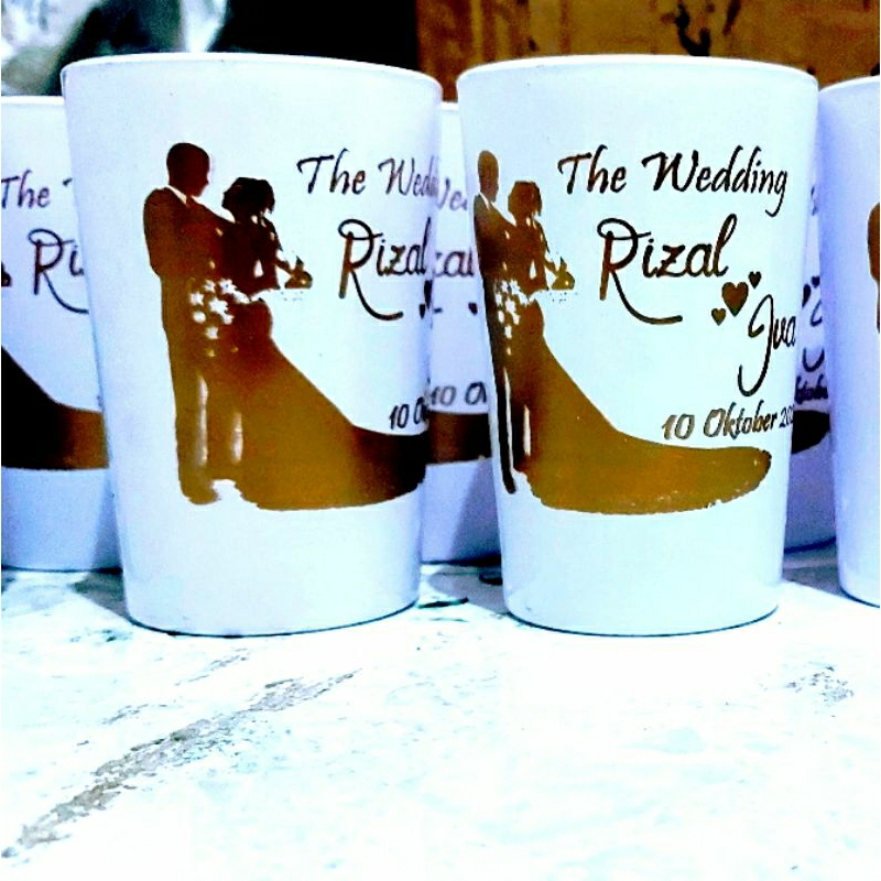 SOUVENIR Gelas Sablon White Gold