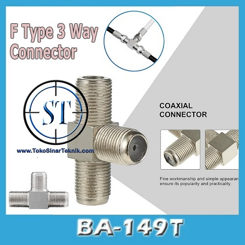 BA-149-T Konektor Jack Antena T Drat Splitter Connector BNC Rg6 Sambungan Kabel Cabang TV Parabola
