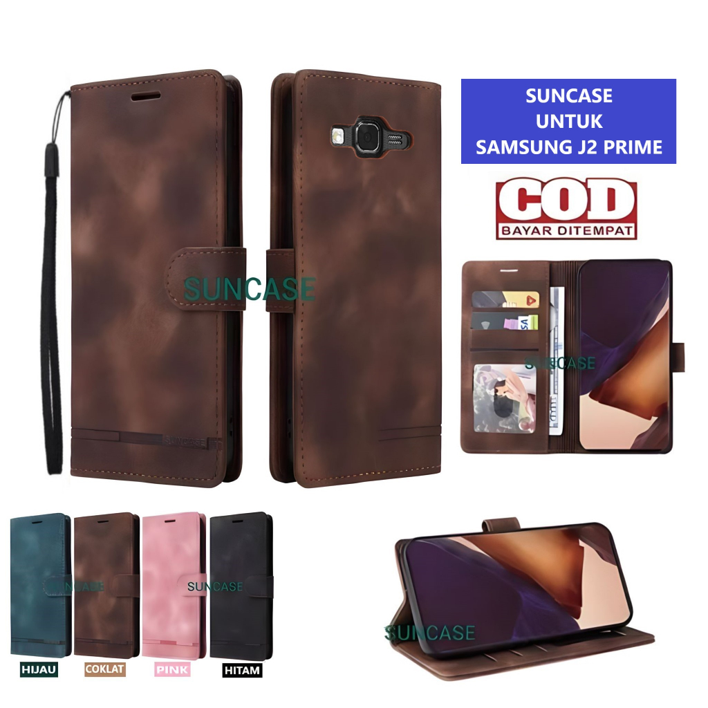 Casing SAMSUNG J2 PRIME  model flip buka tutup case kulit ada tempat foto dan kartu juga tali hp fli