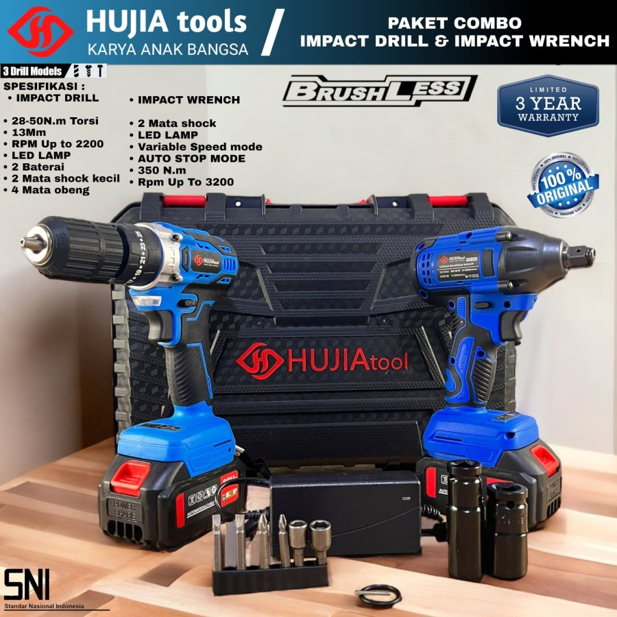Paket Combo Impact Wrench Hujia 2221 + Bor Baterai Hujia 2021