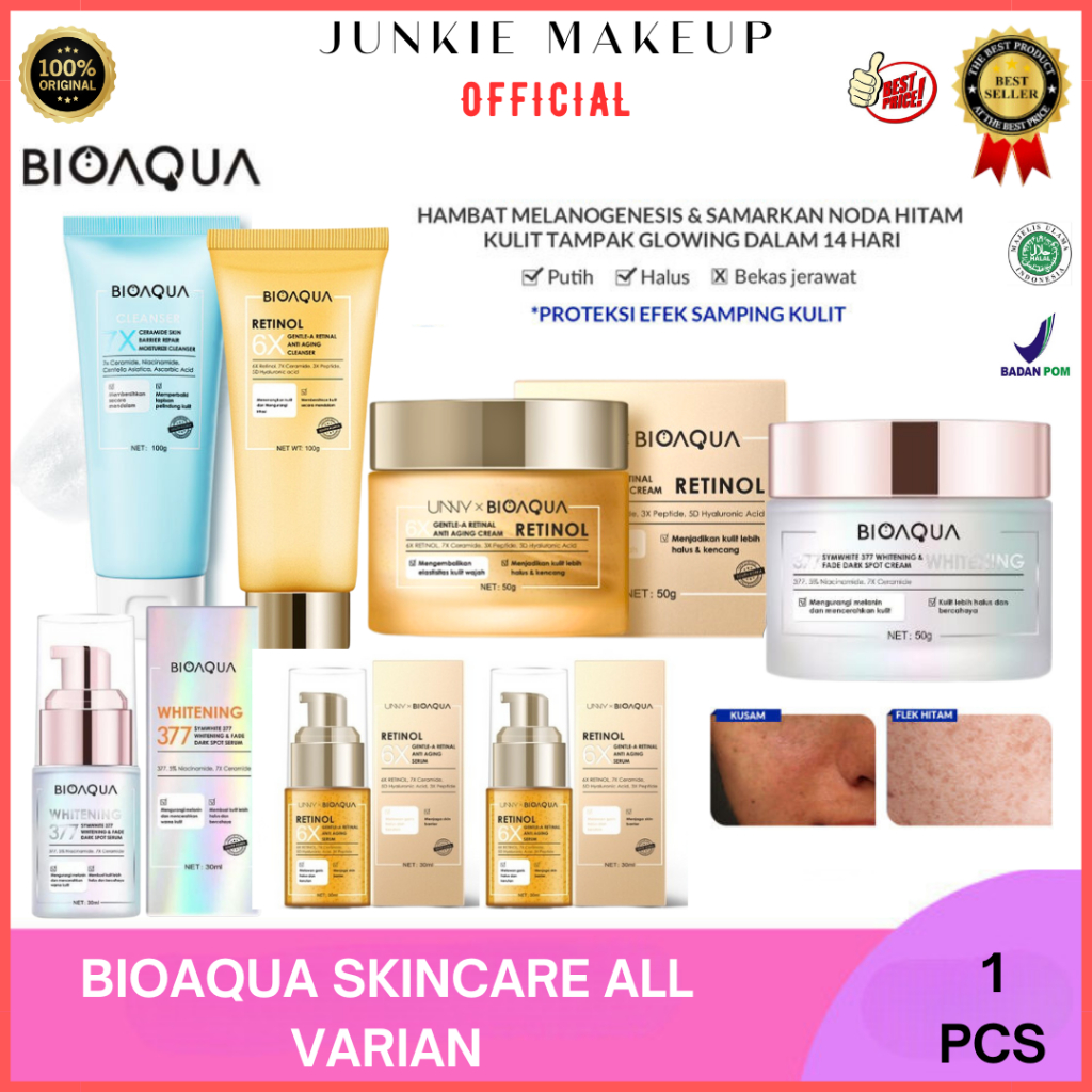𝗝𝗨𝗡𝗞𝗜𝗘 𝗠𝗔𝗞𝗘𝗨𝗣 - Serum Wajah Bioaqua / Cream Wajah Glowing Face Wash Whitening Bioaqua Skincare / Ret