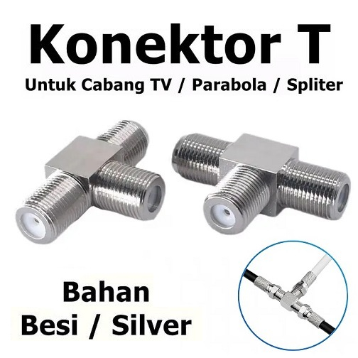 Konektor Jack Antena T Drat Splitter Connector BNC Rg6 Sambungan Kabel Cabang TV Parabola