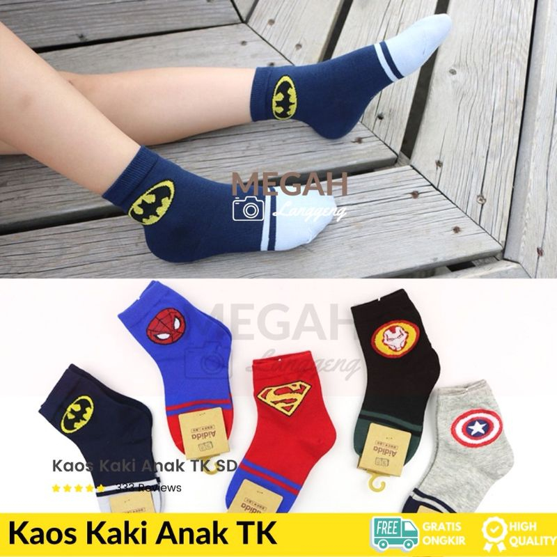 kaus kaki sekolah TK SD motif superhero - kaos kaki anak tk laki laki, kaos kaki Marvel, kaos kaki a