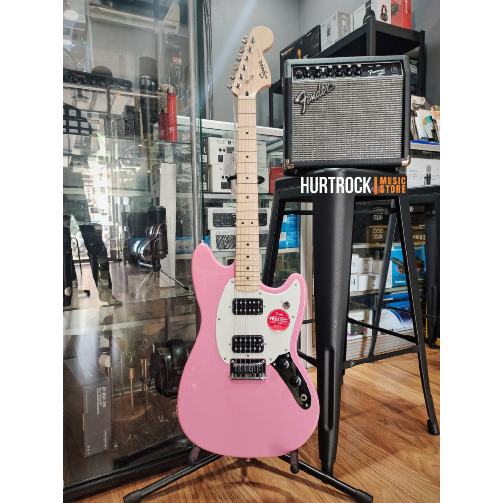 Squier Sonic Mustang HH Electric Guitar, Maple FB, Flash Pink