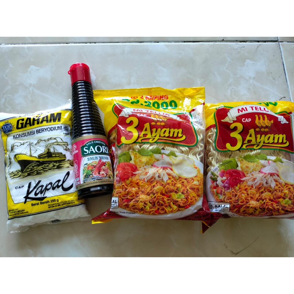 

PAKET 1 SAORI SAUS TIRAM BOTOL 133 ML + 2 MIE TELUR 3 AYAM 2.000 + 1 GARAM