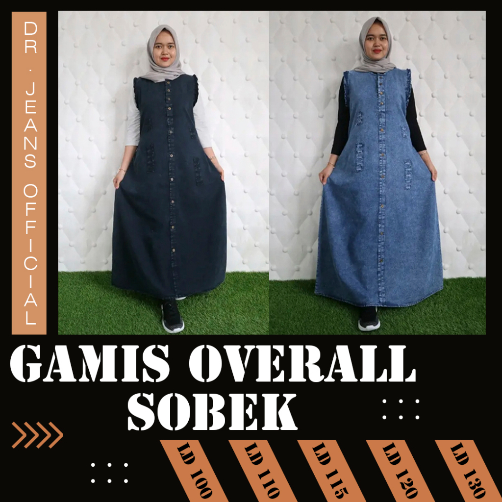 baju dress inner GAMIS OVERALL SOBEK jeans wanita syari big size jumbo ld 100 110 115 ld120 ld130/dr