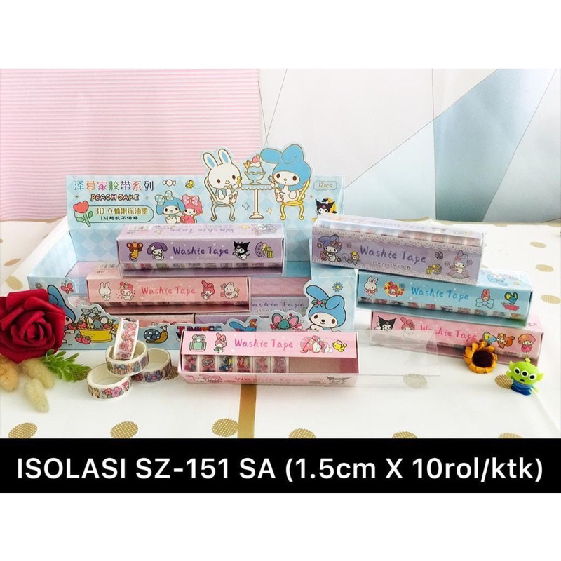 

Isolasi motif bergambar / Washie Tape (1 box isi 10 roll)