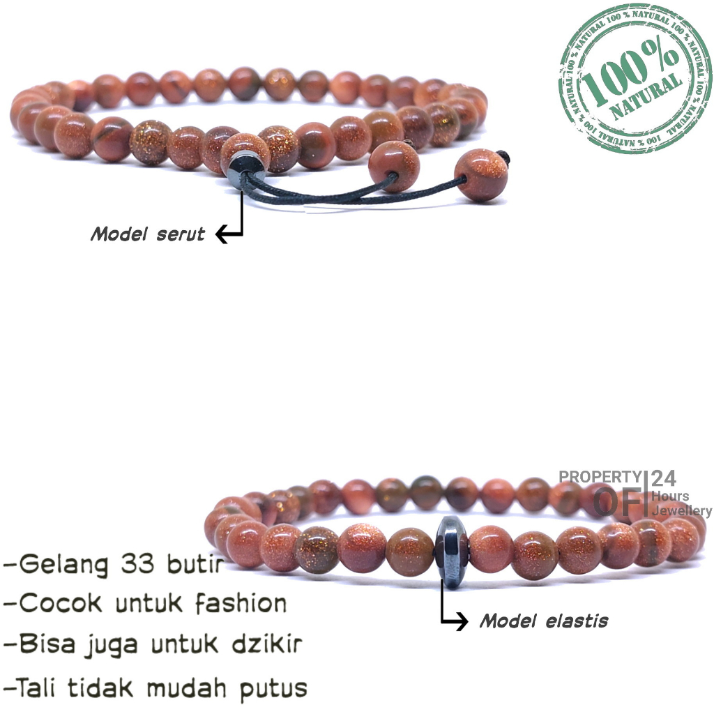 Gelang batu pasir emas asli Batu pasir emas Gelang tasbih 33 butir Gelang batu akik Gelang batu alam