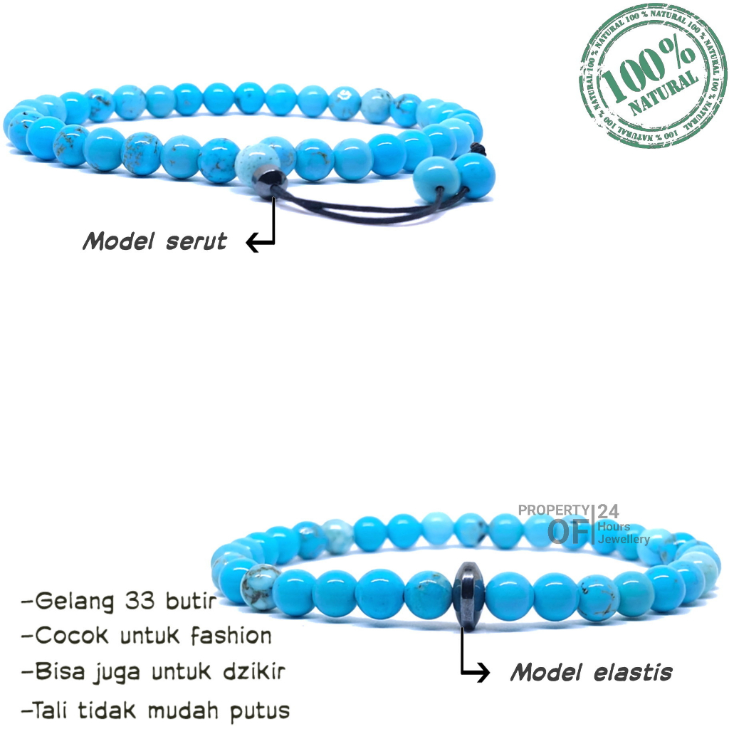 Gelang batu akik pirus Gelang pirus 33 butir Gelang pirus turquoise Gelang batu alam Gelang tasbih