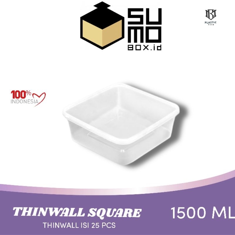 THINWALL SQUARE 1500ML +TUTUP/KOTAK MAKAN PLASTIK BUJUR SANGKAR 1500 ML