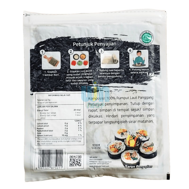 

Nafariz724 Sushi Nori Java Super Food Lembar Roasted Seaweed Rumput Laut Halal