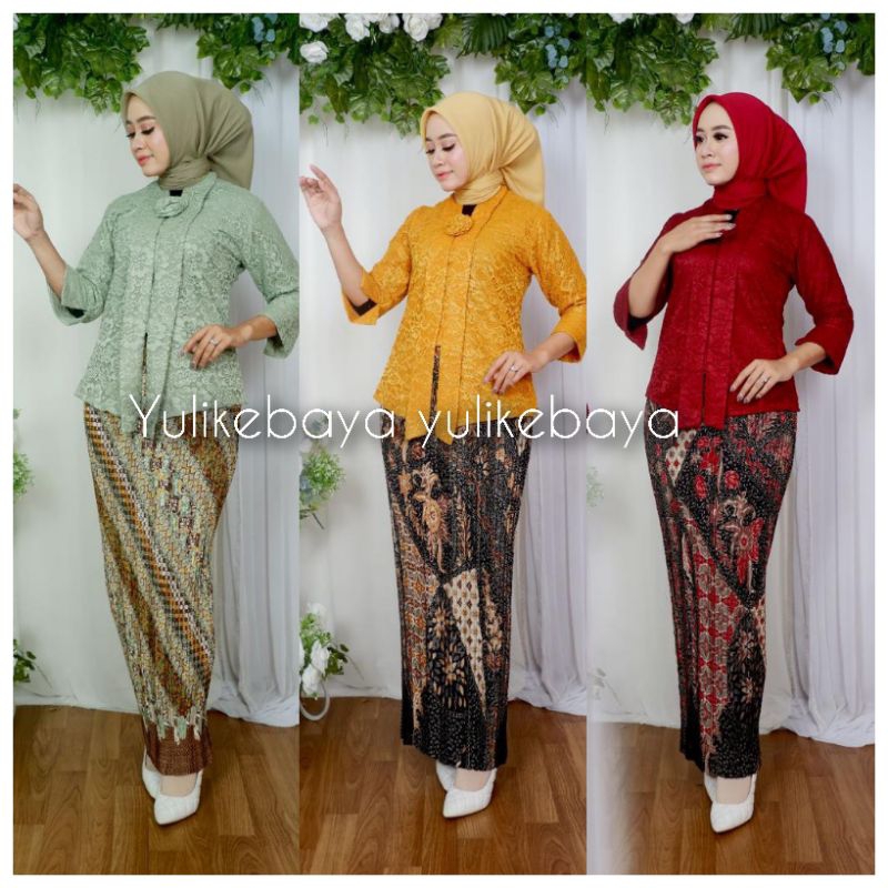 Setelan Kebaya Modern/Kebaya flloy Brokat Jumbo/Maron/Navy/gold/Dasti/Kebaya Brokat