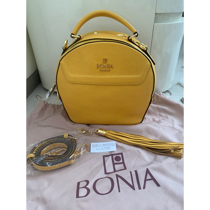 tas bonia hand carry selempang kuning ori