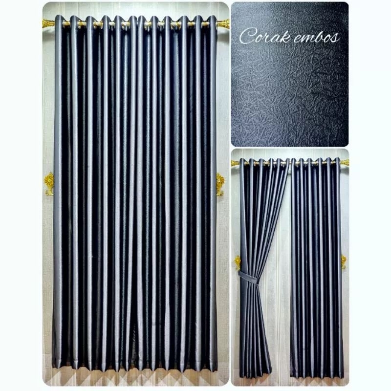 Gorden jendela/pintu kamar 100% blackout kain embos polos import