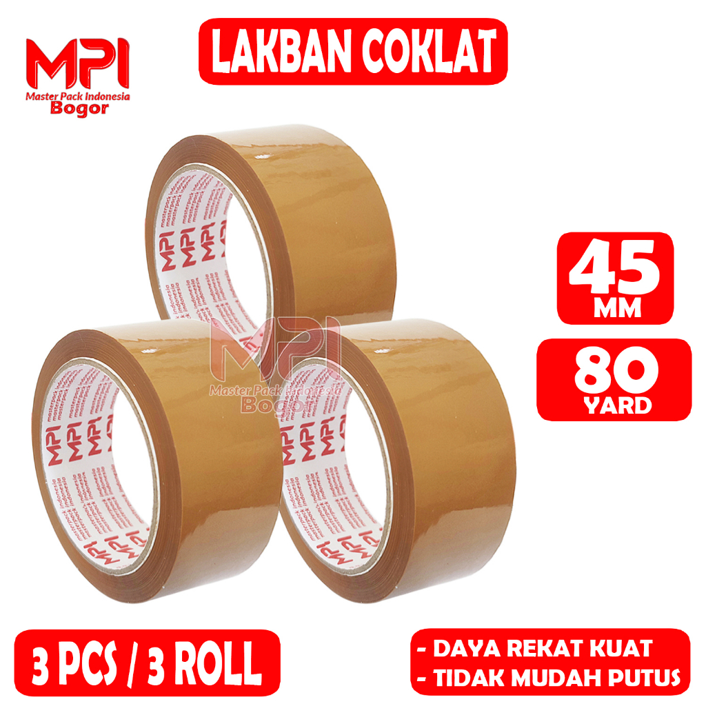 

3 PCS - Lakban Coklat MPI 45 mm x 80 yard / Lakban Packing - Master Pack Indonesia