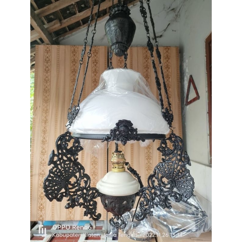 LAMPU GANTUNG ANTIK DIAMETER KAP KACA 40CM