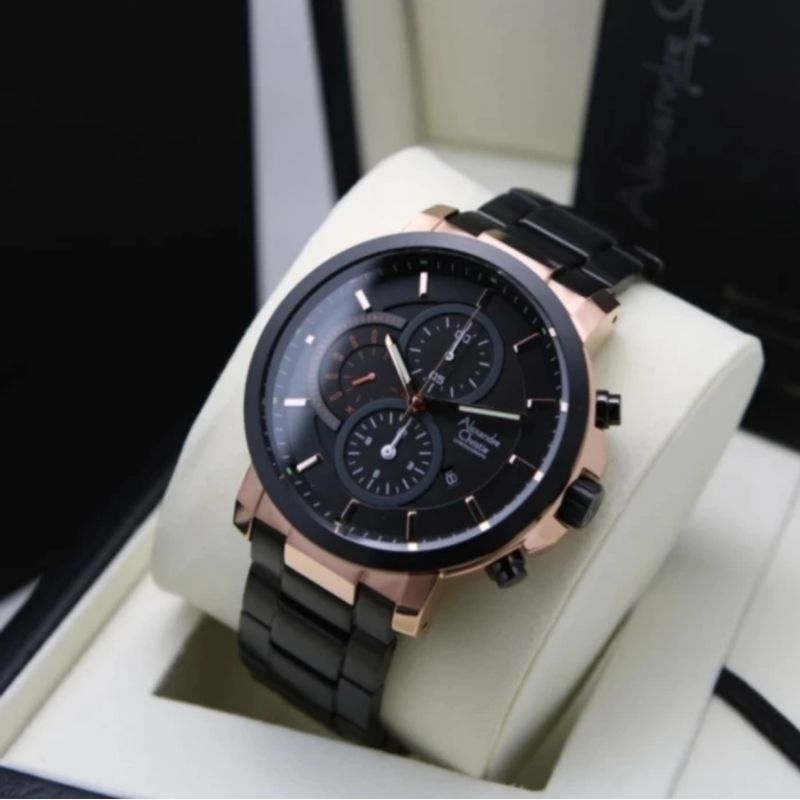 jam tangan pria original ALEXANDRE CHRISTIE AC6350MC ROSEGOLD BLACK RANTAII
