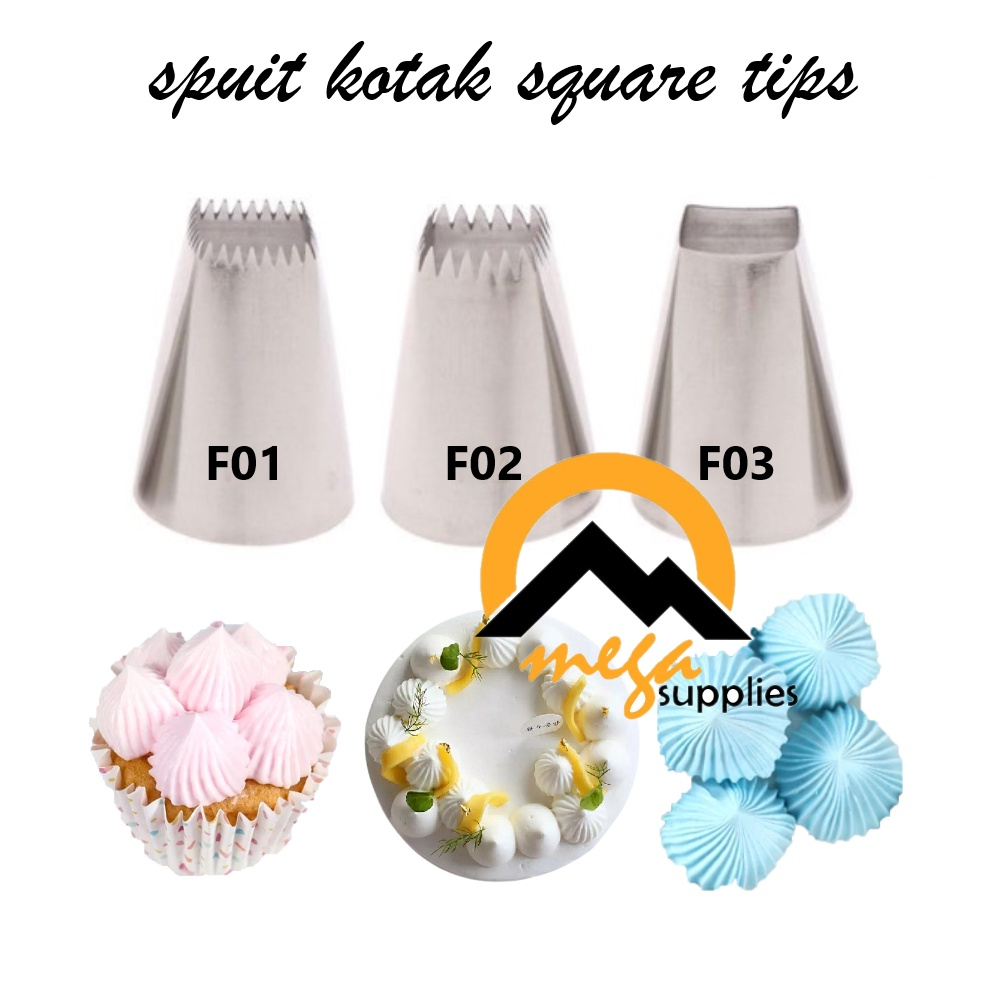 

SPUIT KOTAK - MERINGUE CAKE DECORATING TIPS DEKORASI TART KUE GULA MANIS STAINLESS STEEL TEBAL
