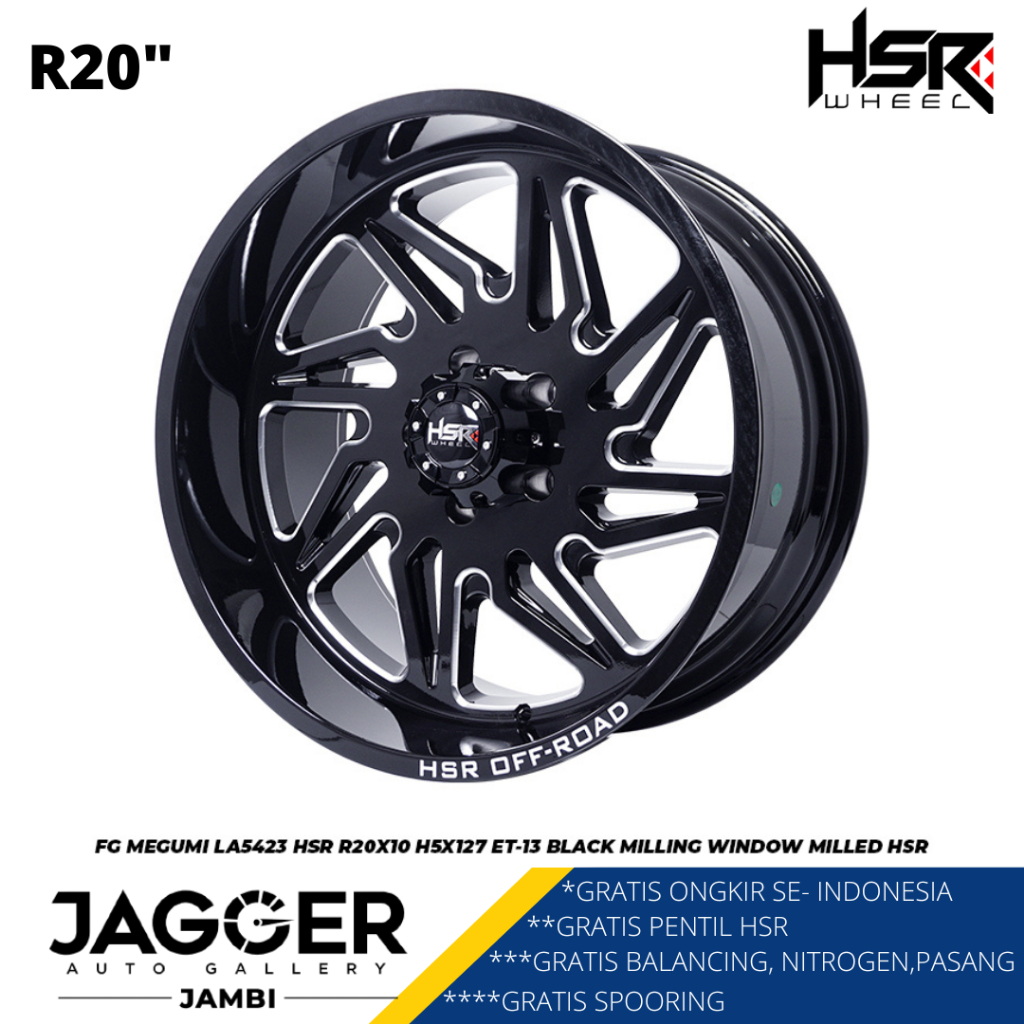 Velg mobil Rubicon Wrangler ring 20 lebar 10 inci. HSR FG MEGUMI R20X10 H5X127 ET-13 BMW (CB1)