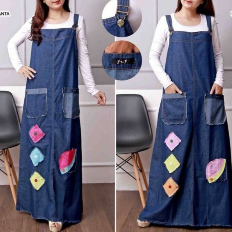 GAMIS JEANS KODOK/ OVERALL JEANS WASH /GAMIS ROK PANJANG
