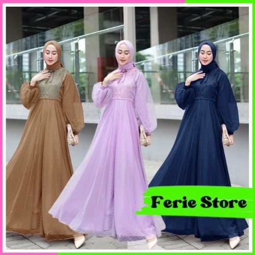 Baju Gamis Pesta Lebaran Wanita Berhijab Dewasa Muslimah Mewah elegan Anggun Cantik Modern Trendy Mo