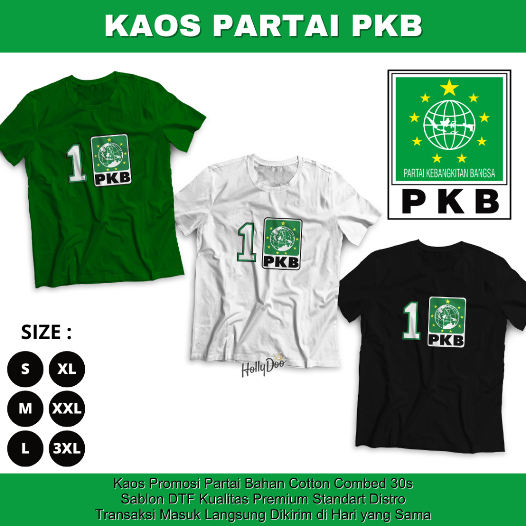 Kaos PKB Baju Partai Kebangkitan Bangsa - Coblos No 1 Cak Imin NU Nahdatul Ulama Kaos Katun Halus Ad