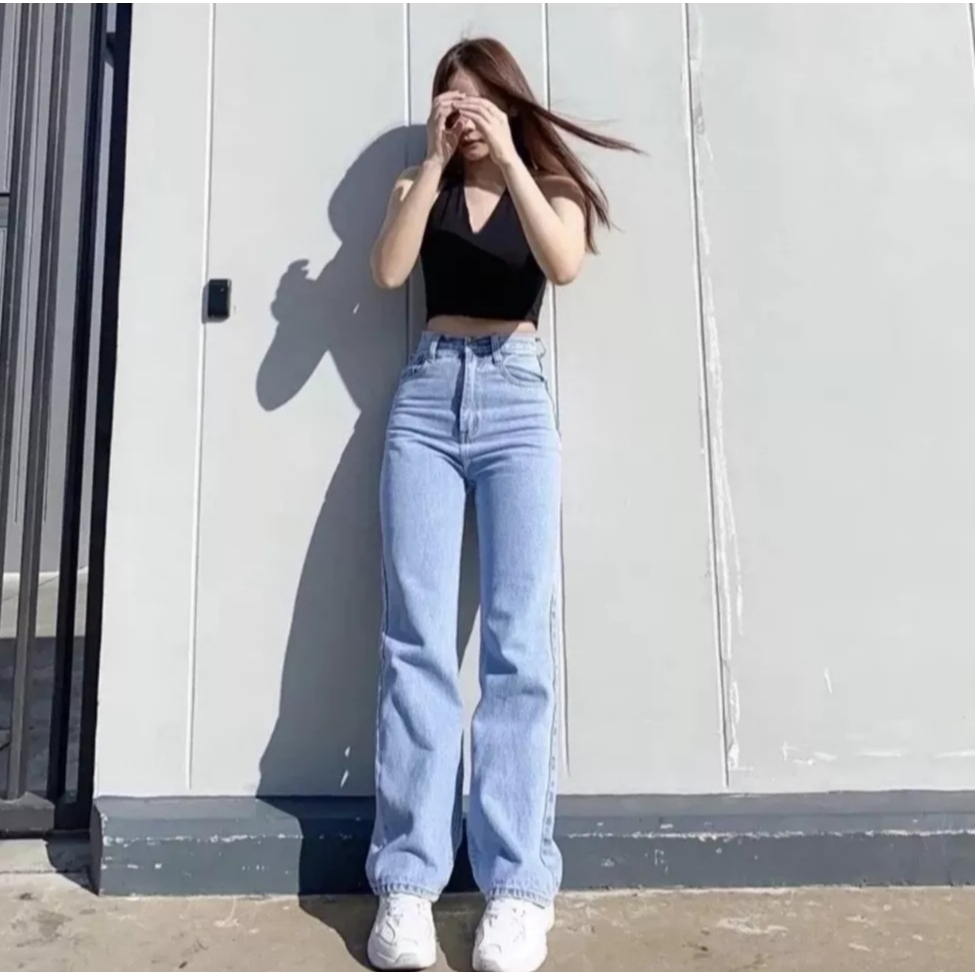 Celana Kulot Jeans Wanita Celana Jeans Wanita Model Pinggang Tinggi Lurus