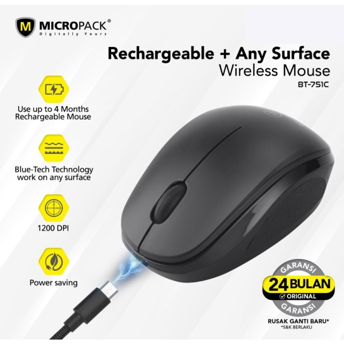 Micropack Wireless Mouse Blue Tech Rechargeable BT-751C