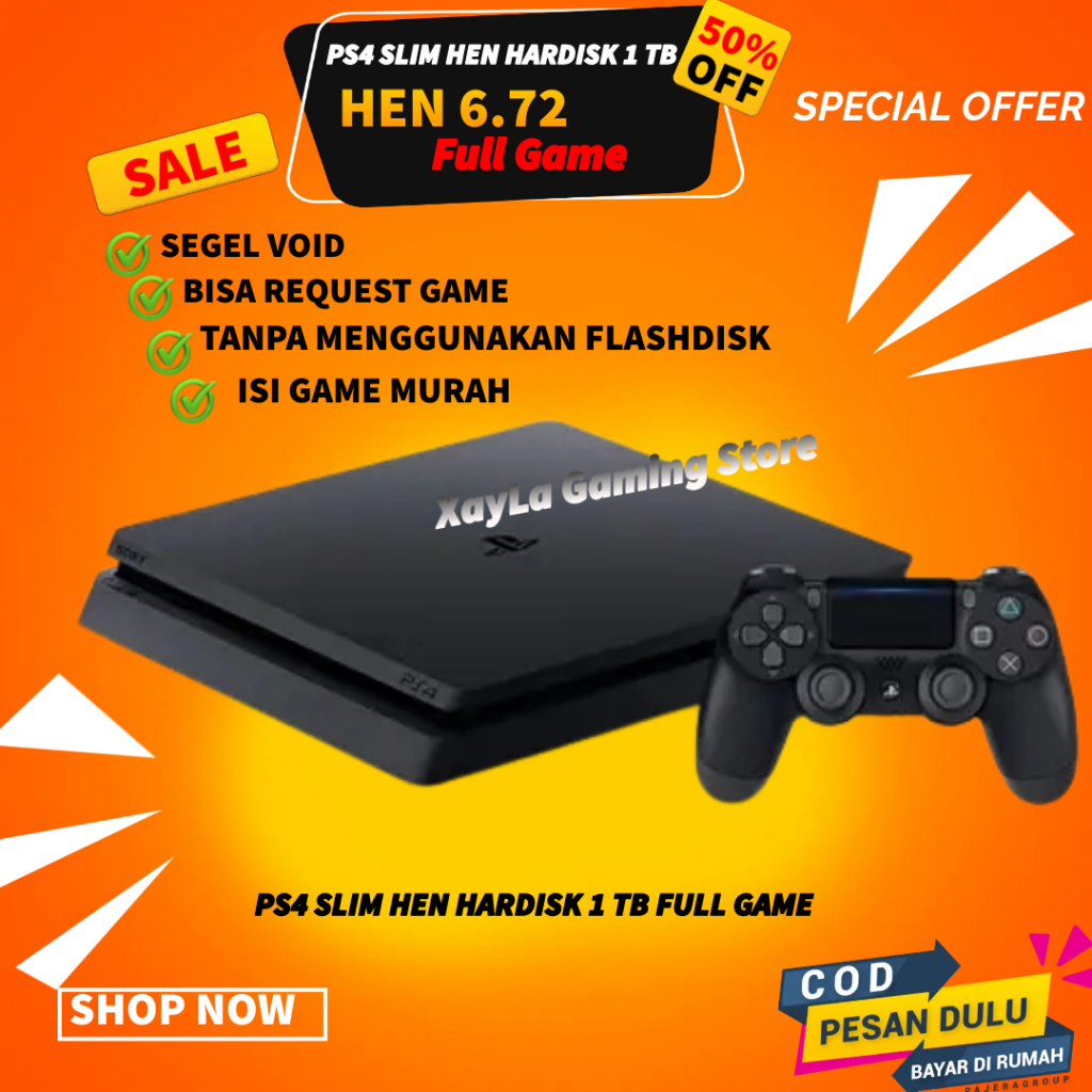 Playstation PS4 PS 4 Slim Hen 6.72 HDD Hardisk 1tb  Full Game