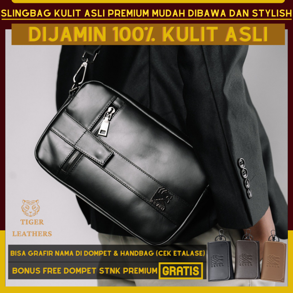 Tigerleathers - Hand Bag Tas Selempang Pria Kulit Asli Sling Bag Kulit Branded Premium