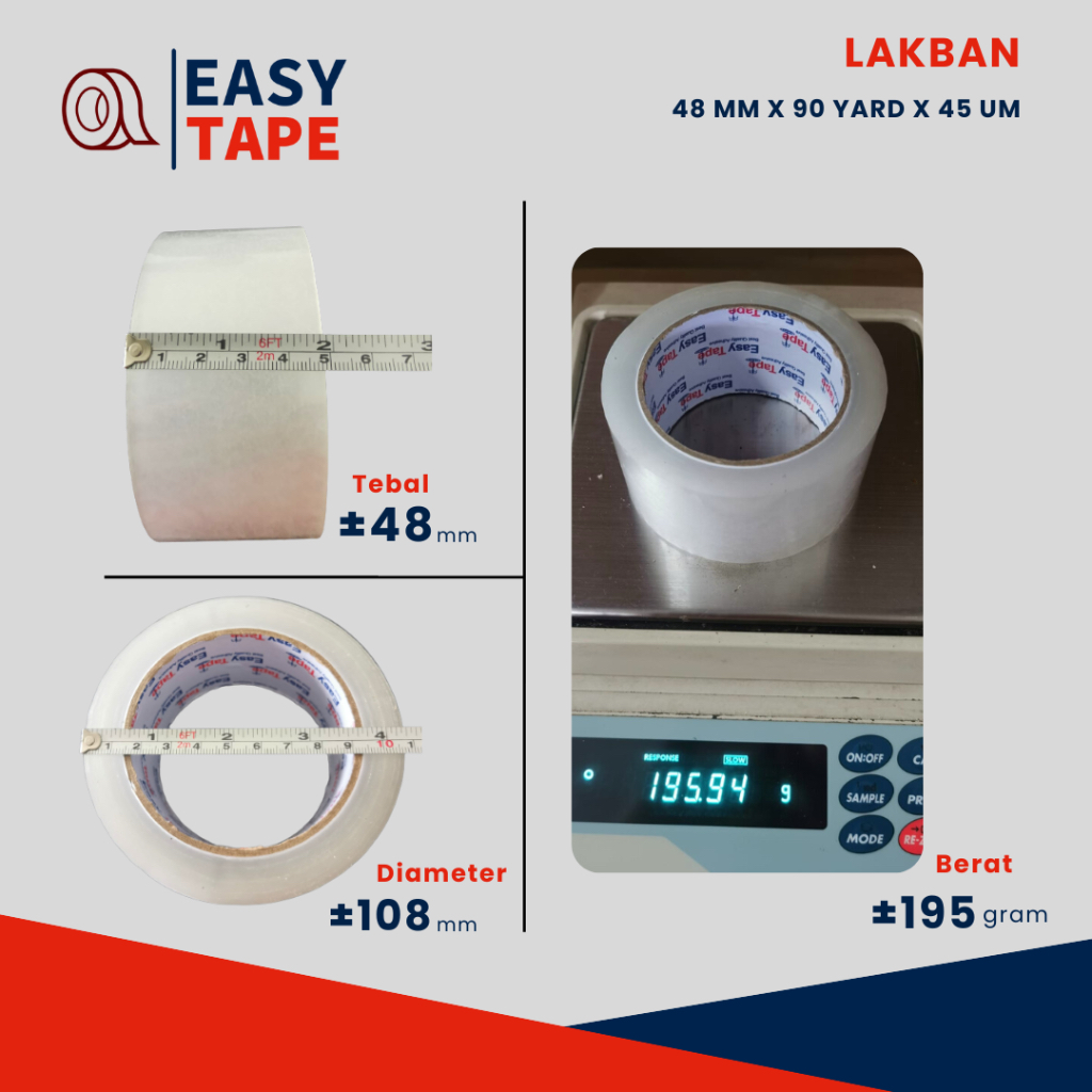 

Lakban bening 48 mm 90 yard 6 pcs (1 slop) Easy Tape