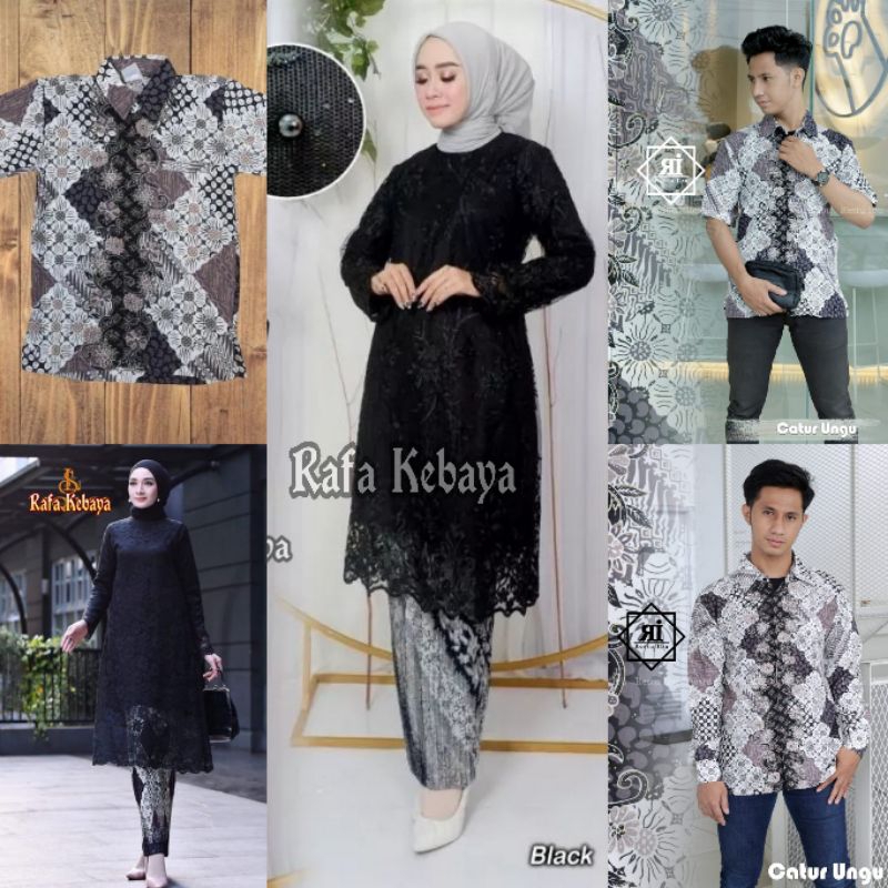 COUPLE KEBAYA TUNIK HITAM/ BAJU BATIK COUPLE MOTIF WAJIK UNGU/ COUPLE KEBAYA MODERN