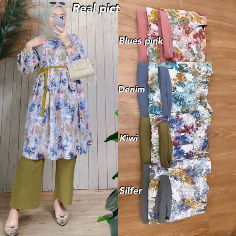 SETELAN TUNIK REMAJA MASAKINI ONE SET LONG ABSTRAK SET KULOT TUNIK