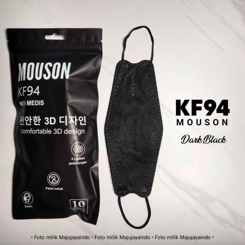 MASKER KF94 WARNA HITAM 4PLY TERBARU KF 94 KOREA KF94 MOUSON MURAH ORIGINAL GROSIR ISI 10