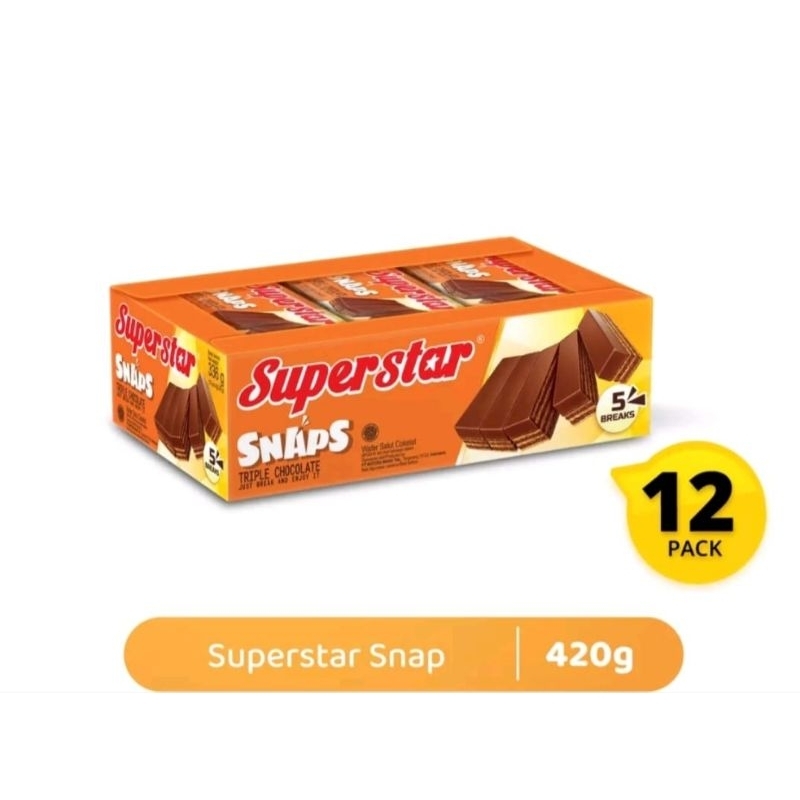 

Superstar Snaps Triple Chocolate per box isi 12 pcs @28 gr ( Harga Per box)