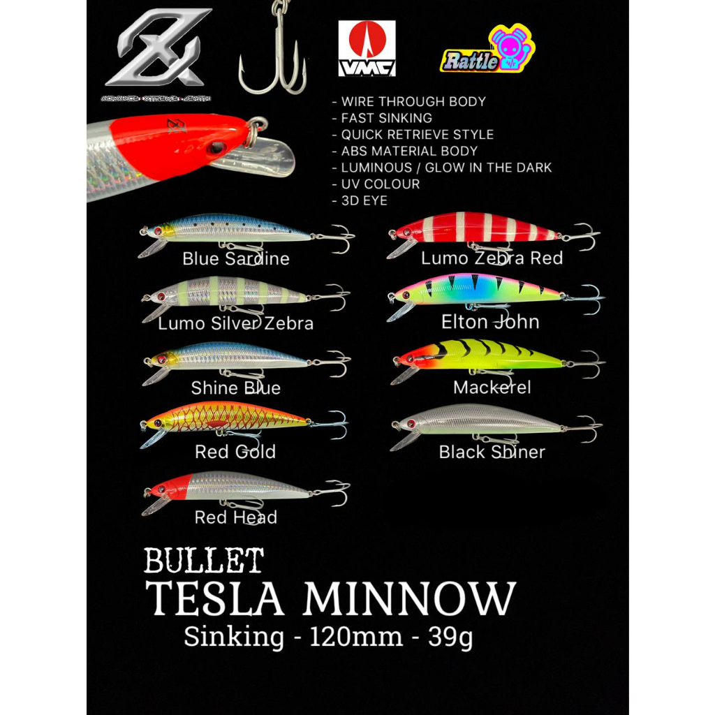 LURE MINNOW AXZ BULLET TESLA MINNOW (12cm / 39gram) Type SINKING